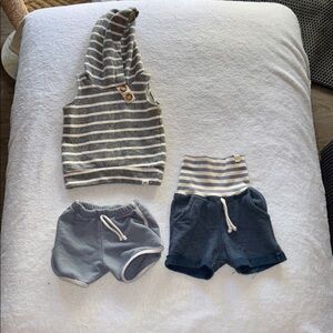 Lulu + Roo Striped Sleeveless Hoodie and Shorts Set